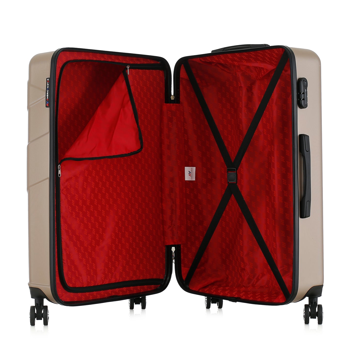 Valise beige de notre collection American Star Boston, taille L ouverte