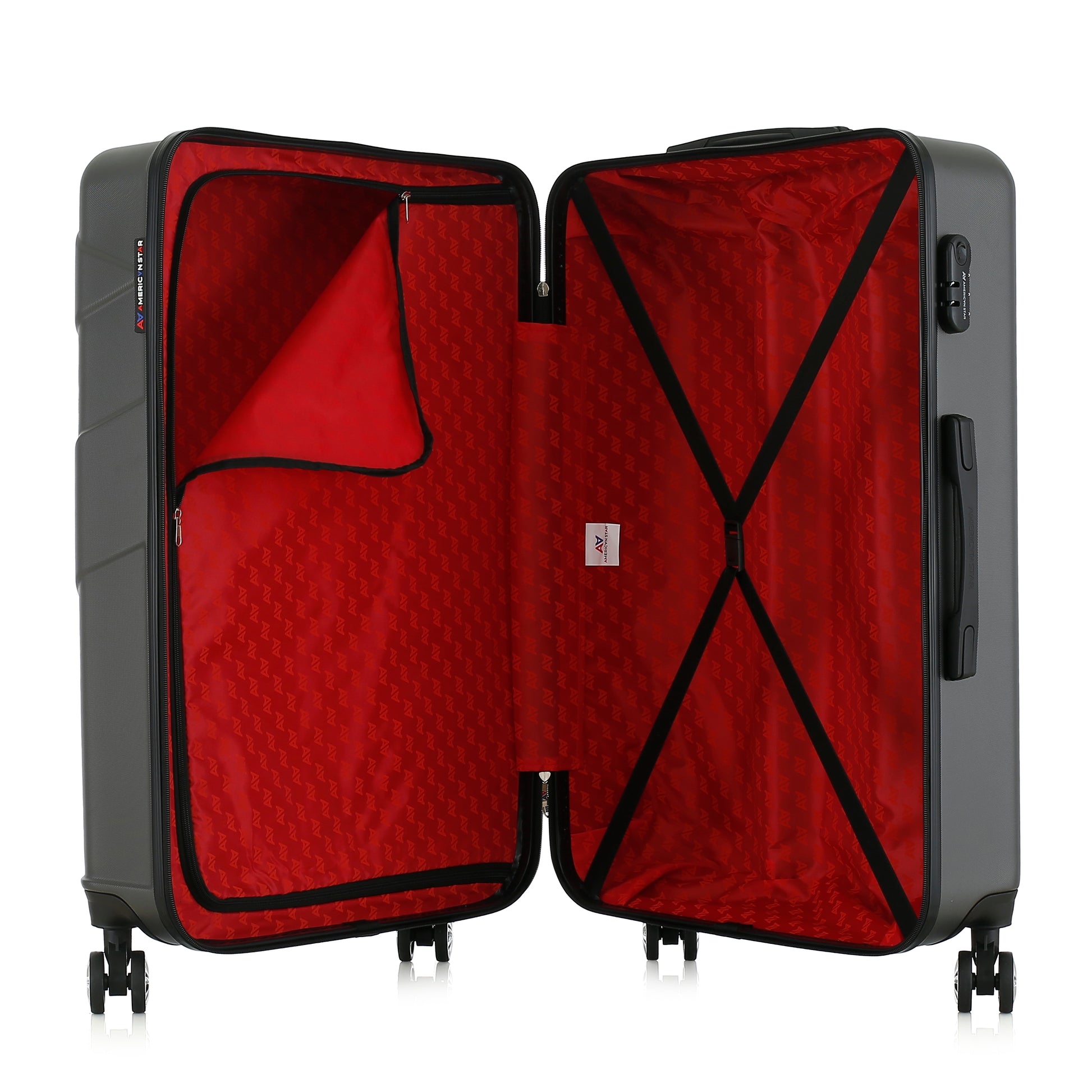 Valise grise de notre collection American Star Boston, taille L ouverte