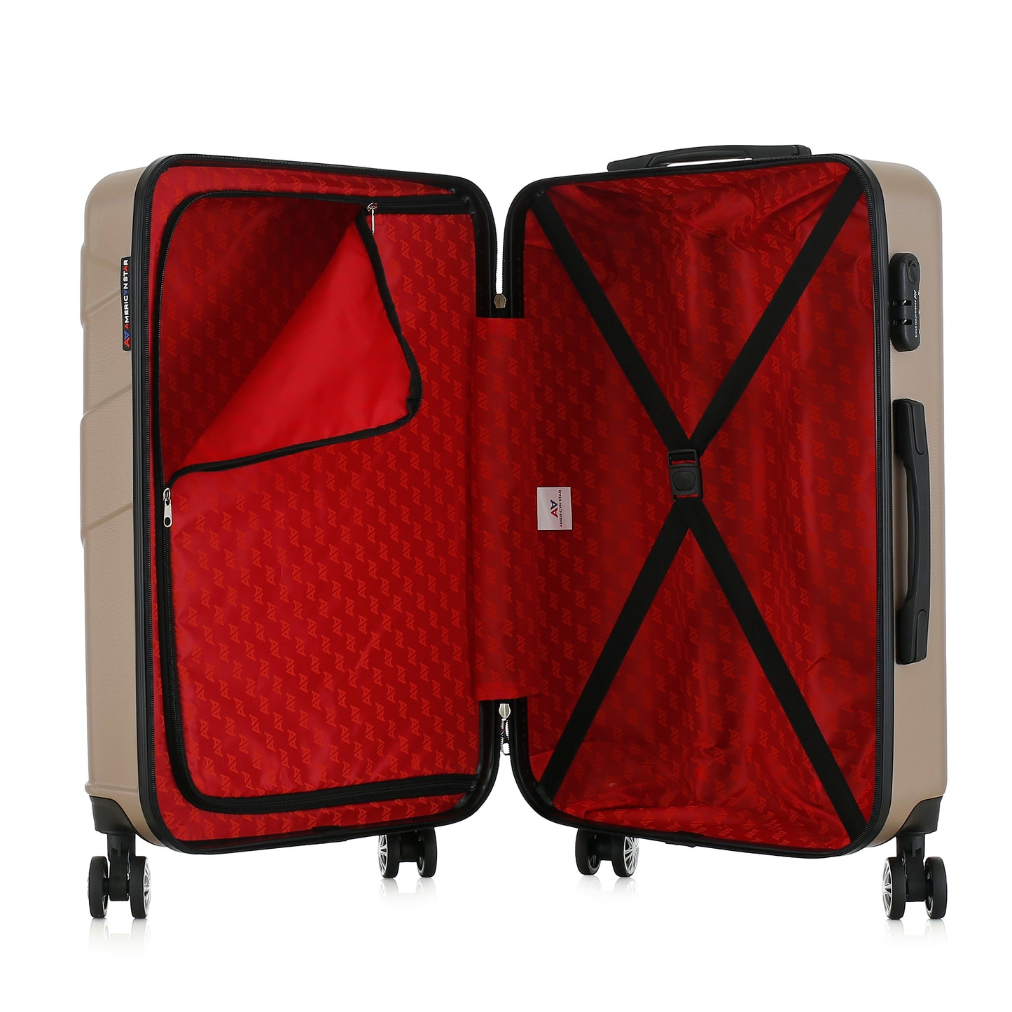 Valise beige de notre collection American Star Boston, taille M ouverte