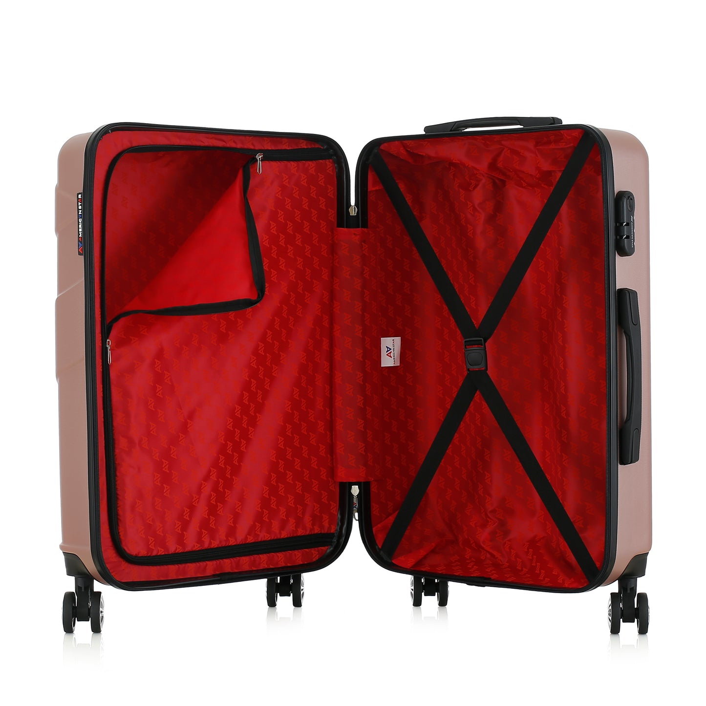 Valise or rose de notre collection American Star Boston, taille M ouverte