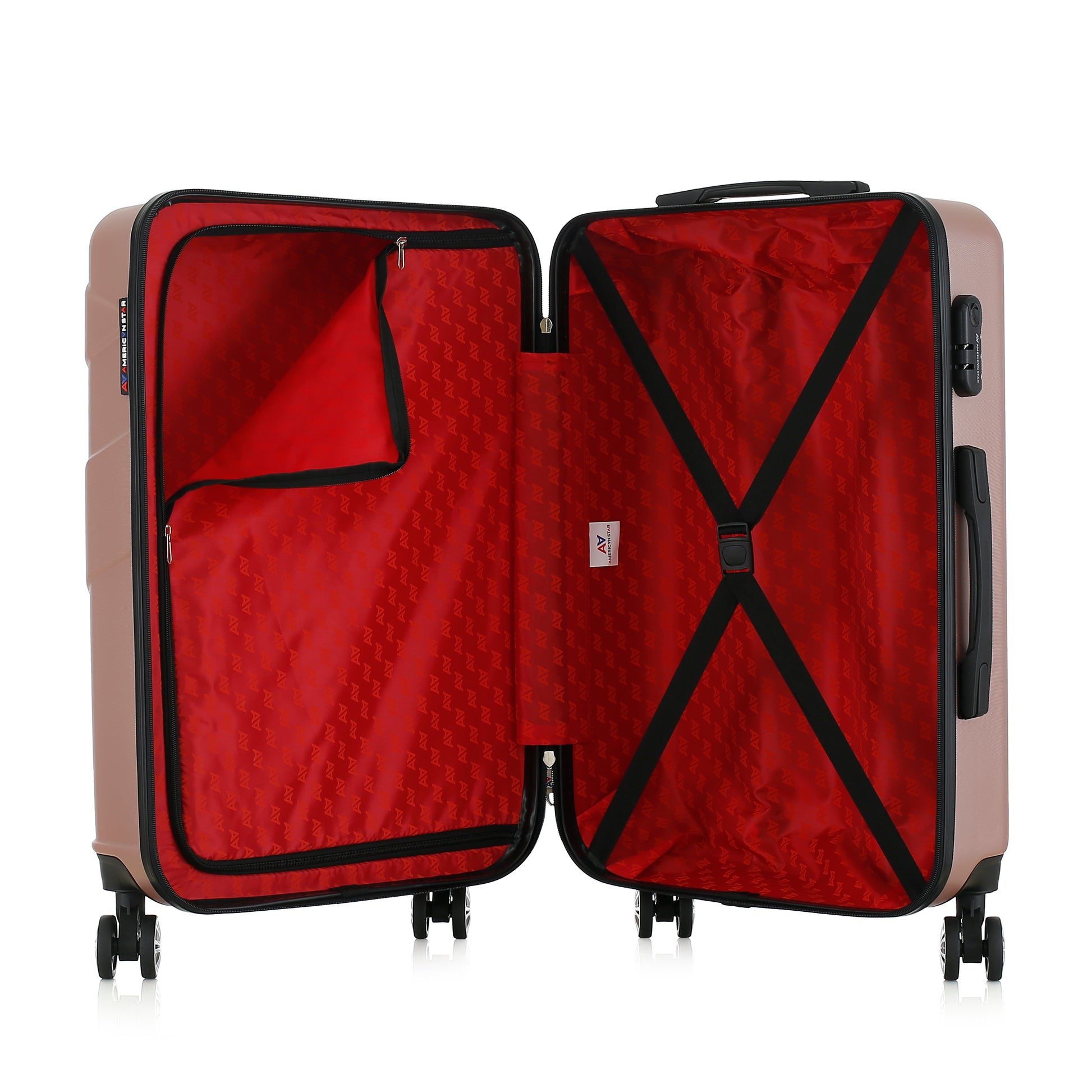 Valise or rose de notre collection American Star Boston, taille M ouverte