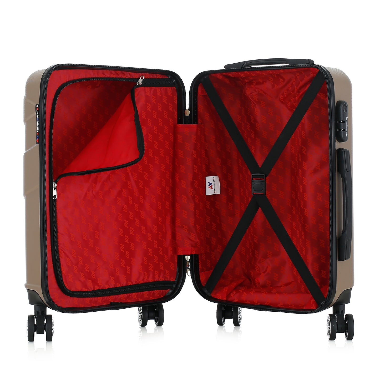 Valise beige de notre collection American Star Boston, taille S ouverte