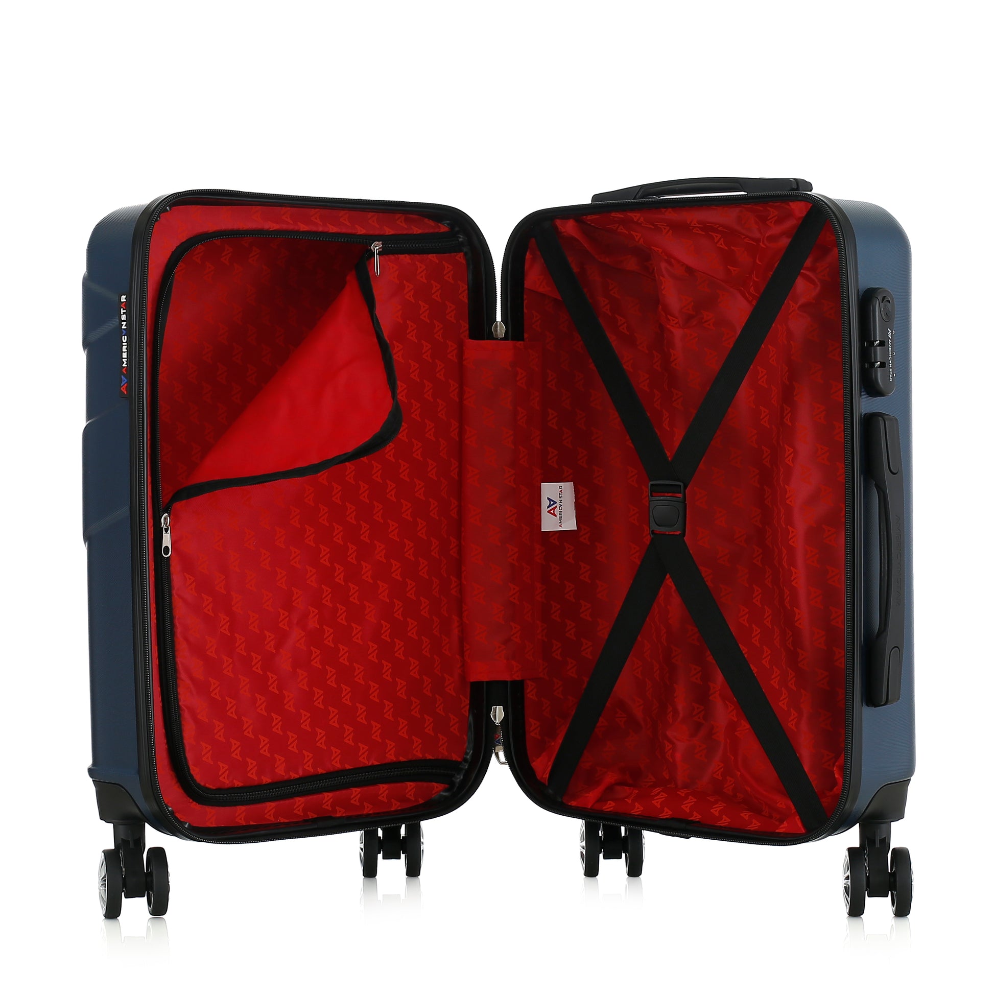 Valise bleue de notre collection American Star Boston, taille S ouverte