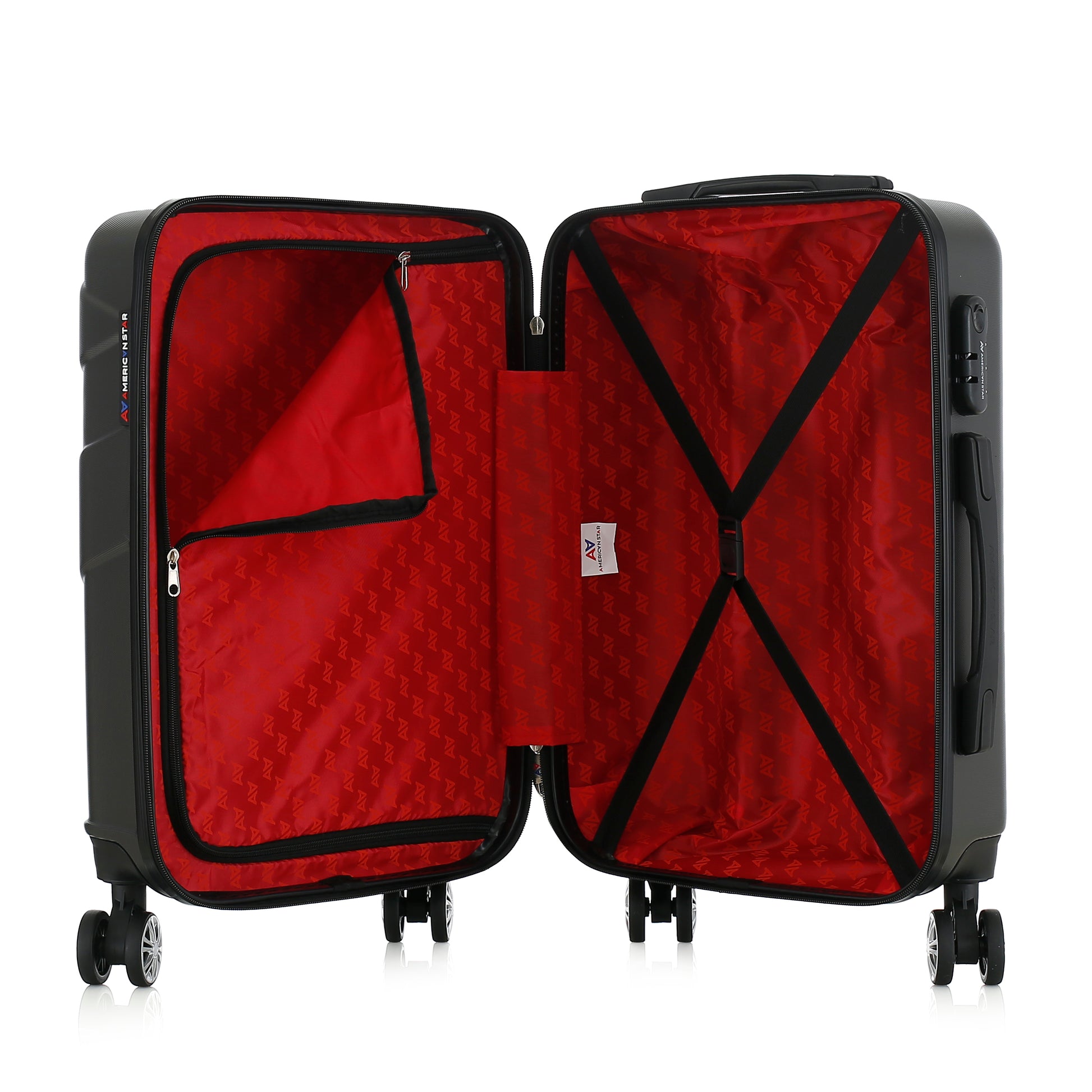 Valise grise de notre collection American Star Boston, taille S ouverte