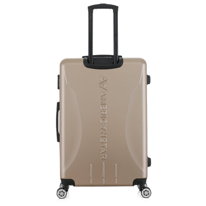 Grande valise beige de dos
