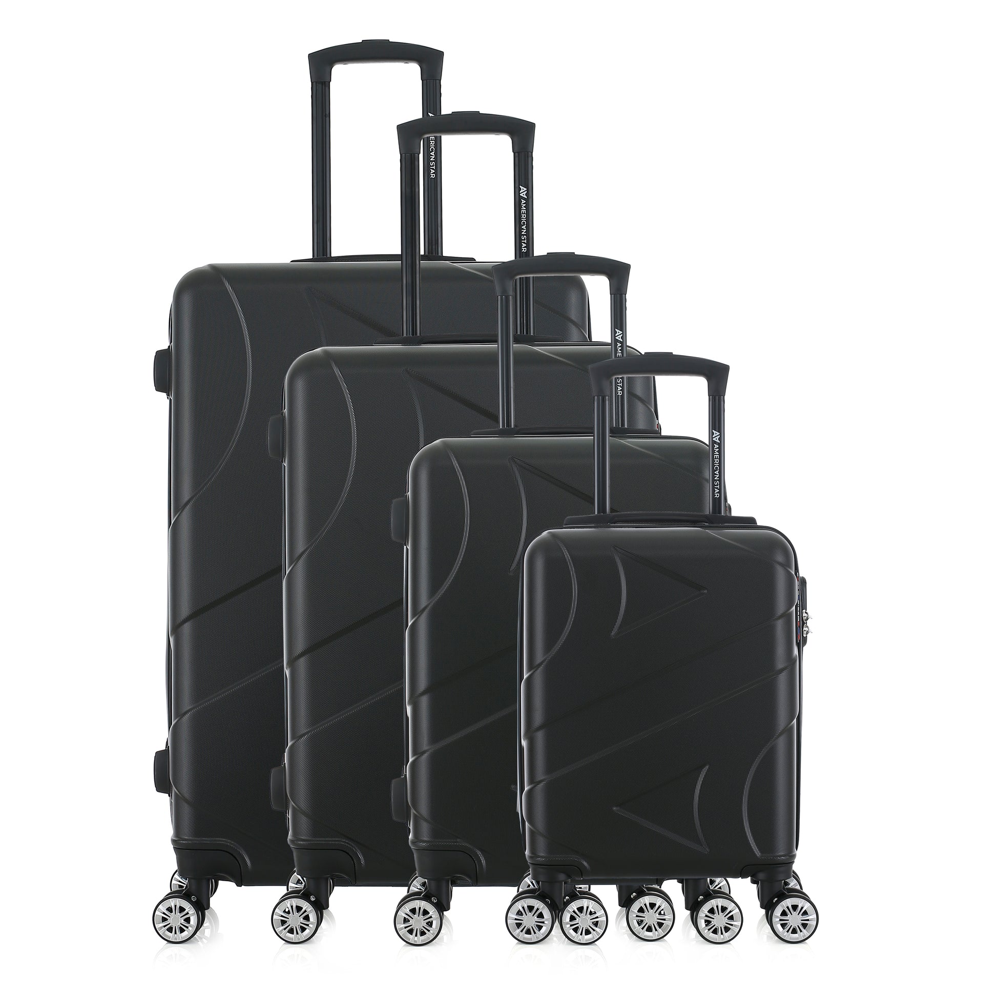 Set de 4 valises noires de notre collection American Star, Boston, de face