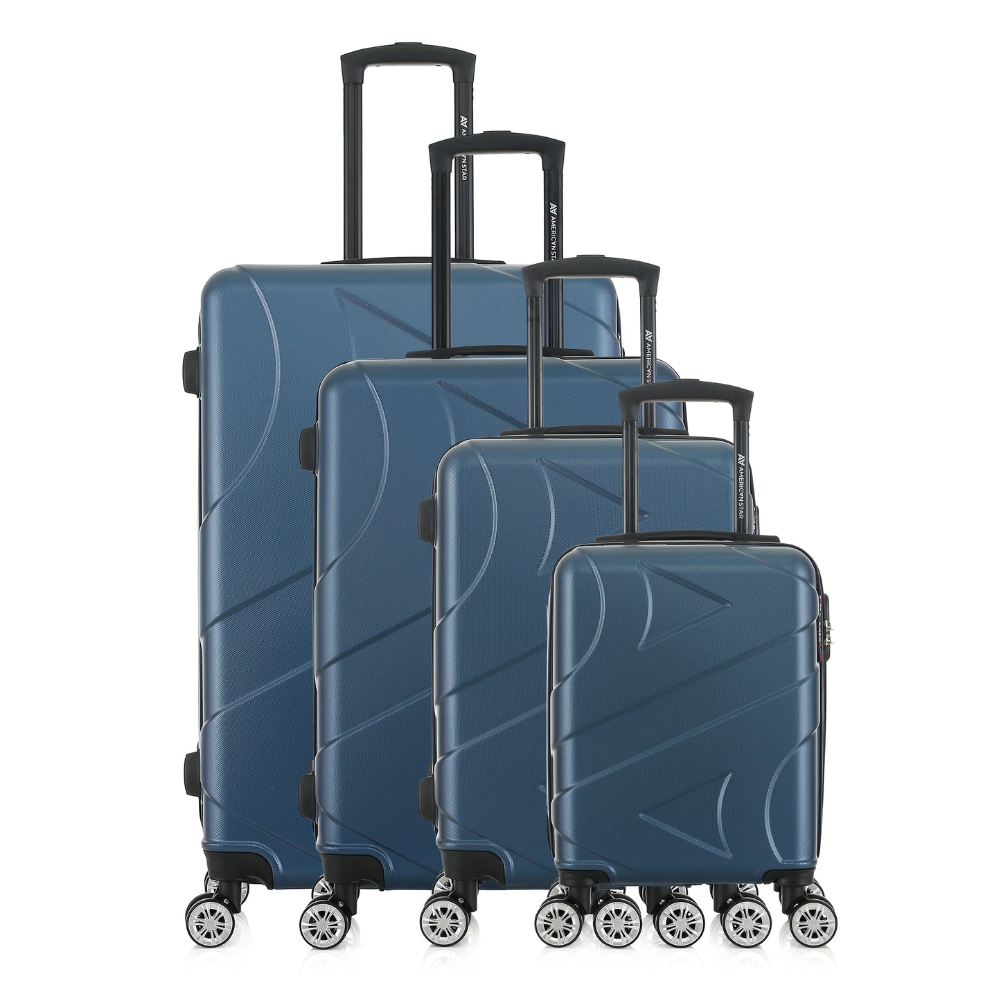 Set de 4 valises bleues de notre collection American Star, Boston, de face
