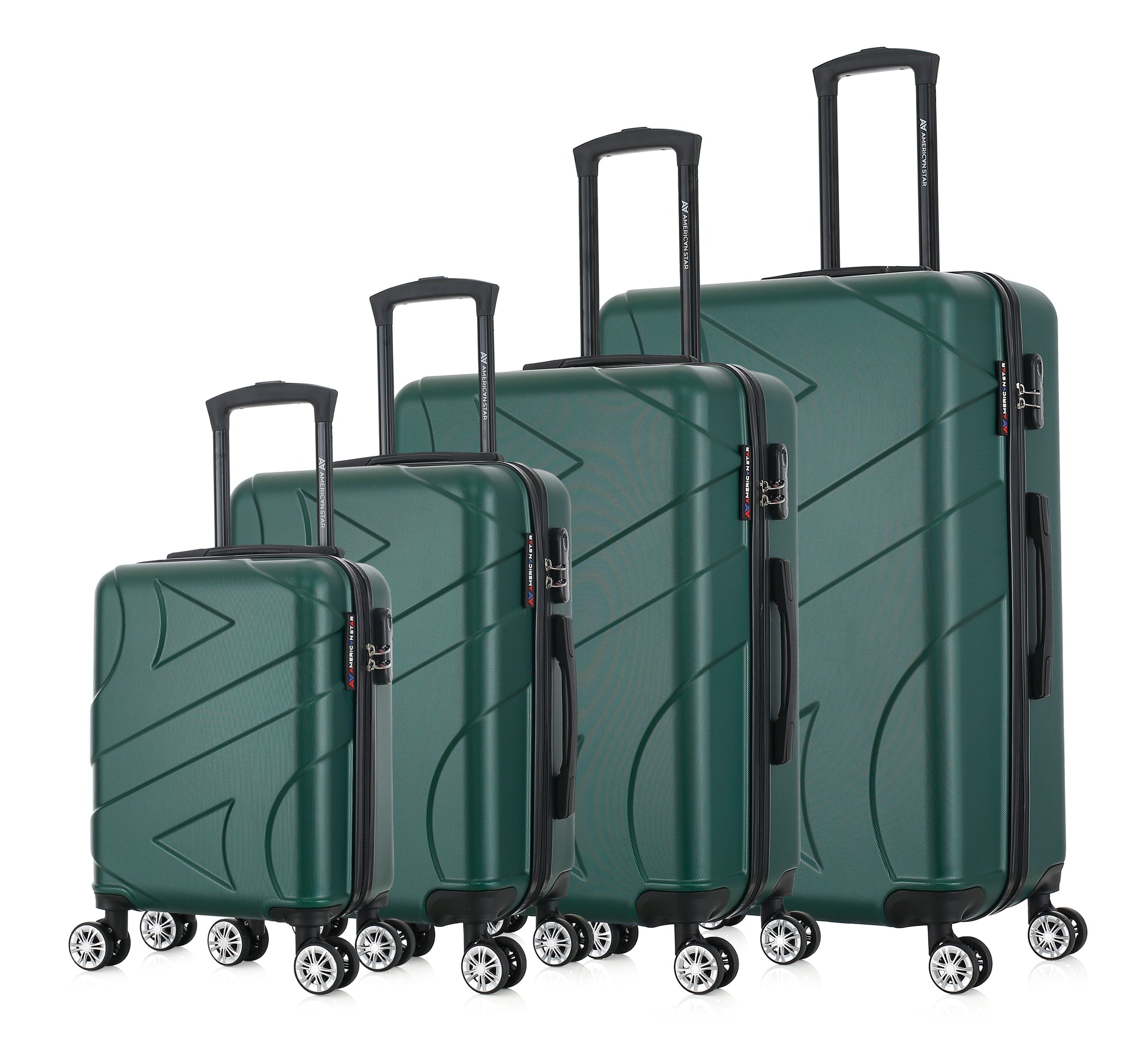 Set de 4 valises vertes de notre collection American Star, Boston, de côté