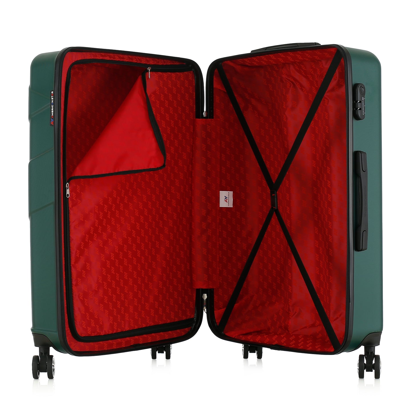 Grande valise verte ouverte
