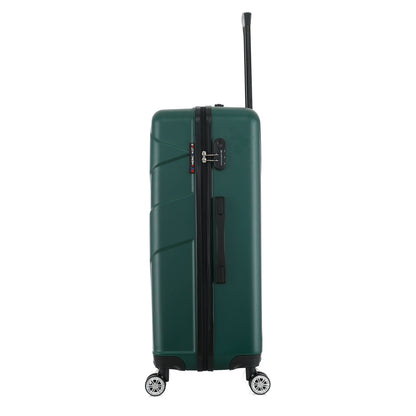 Grande valise verte de côté
