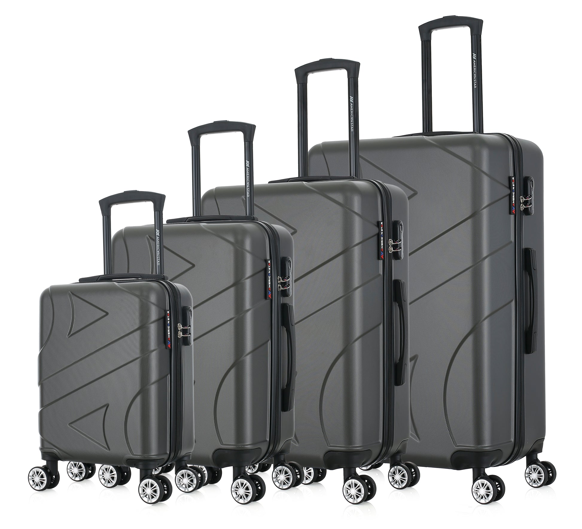 Set de 4 valises grises de notre collection American Star, Boston, de côté