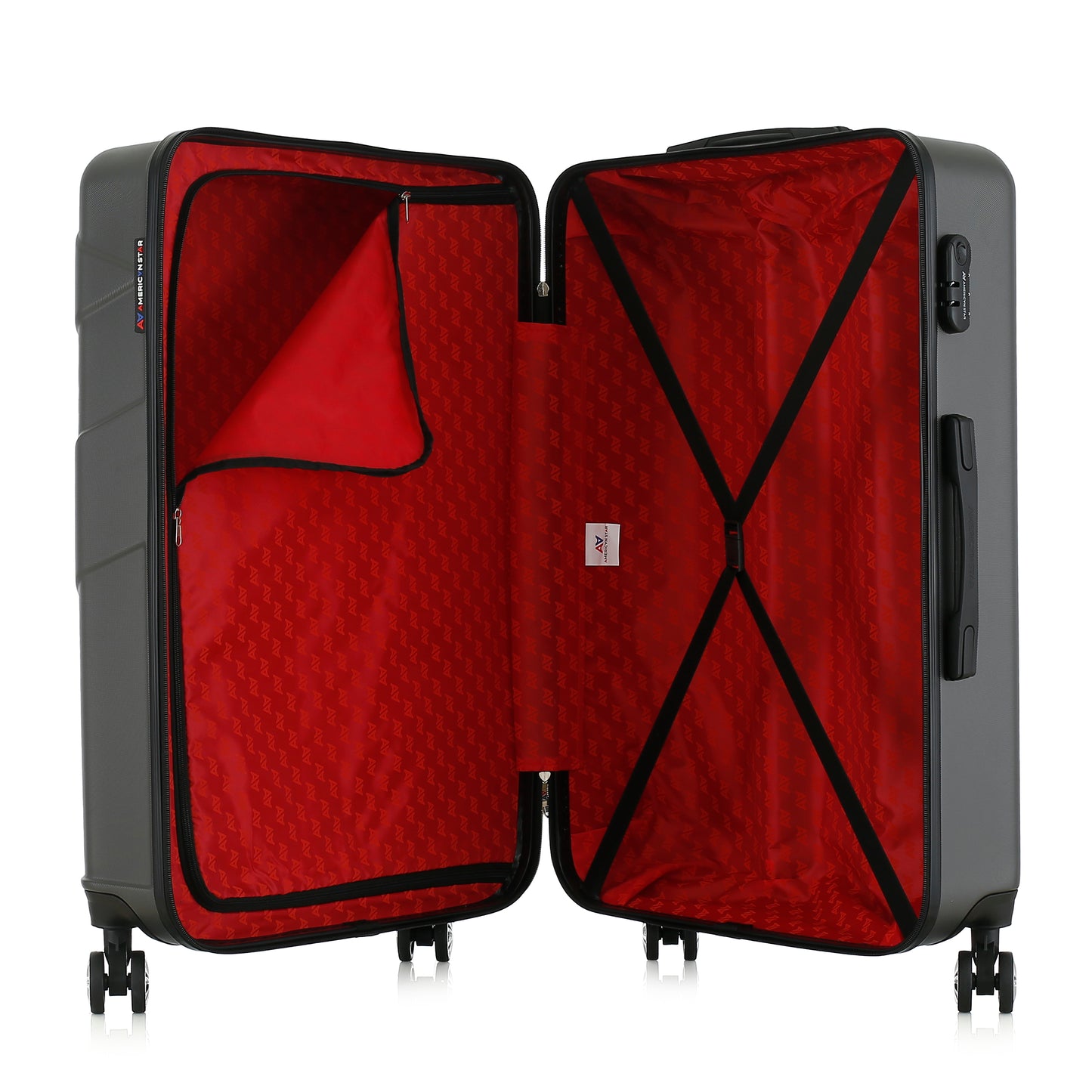 Grande valise grise ouverte
