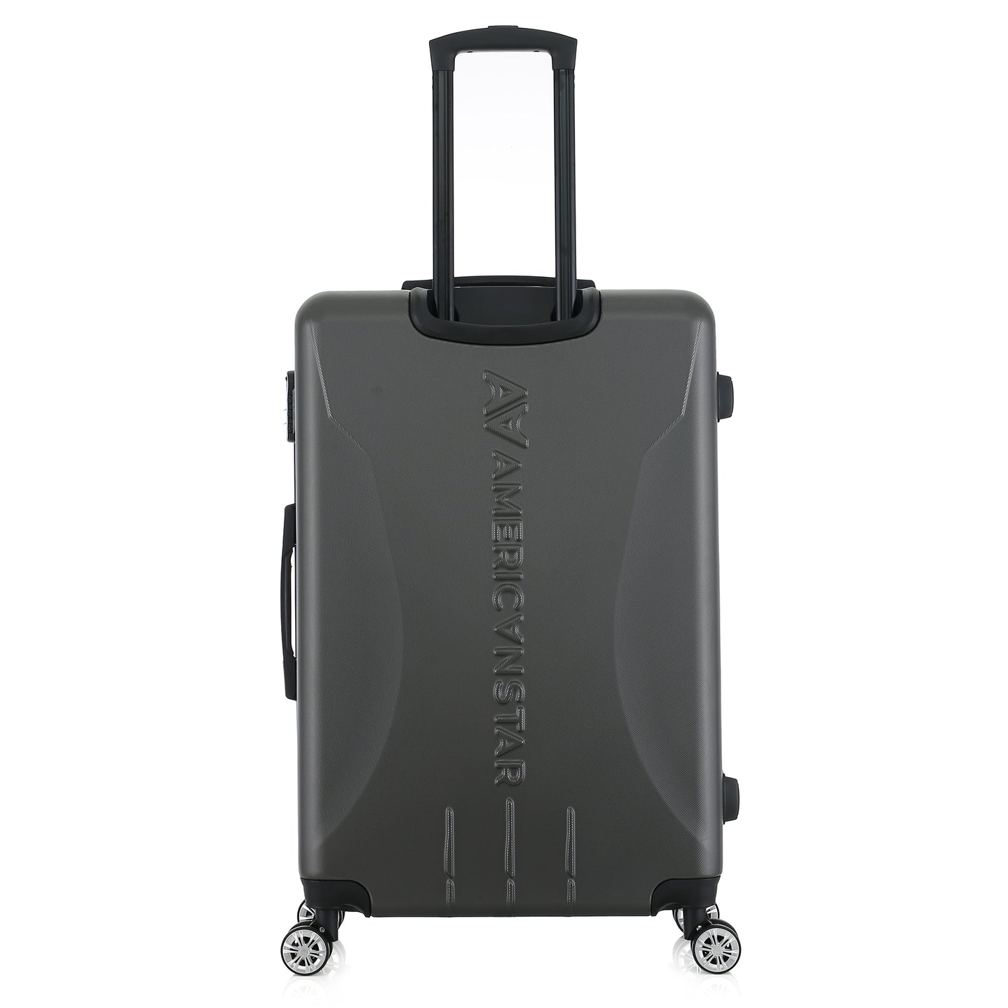 Grande valise grise de dos
