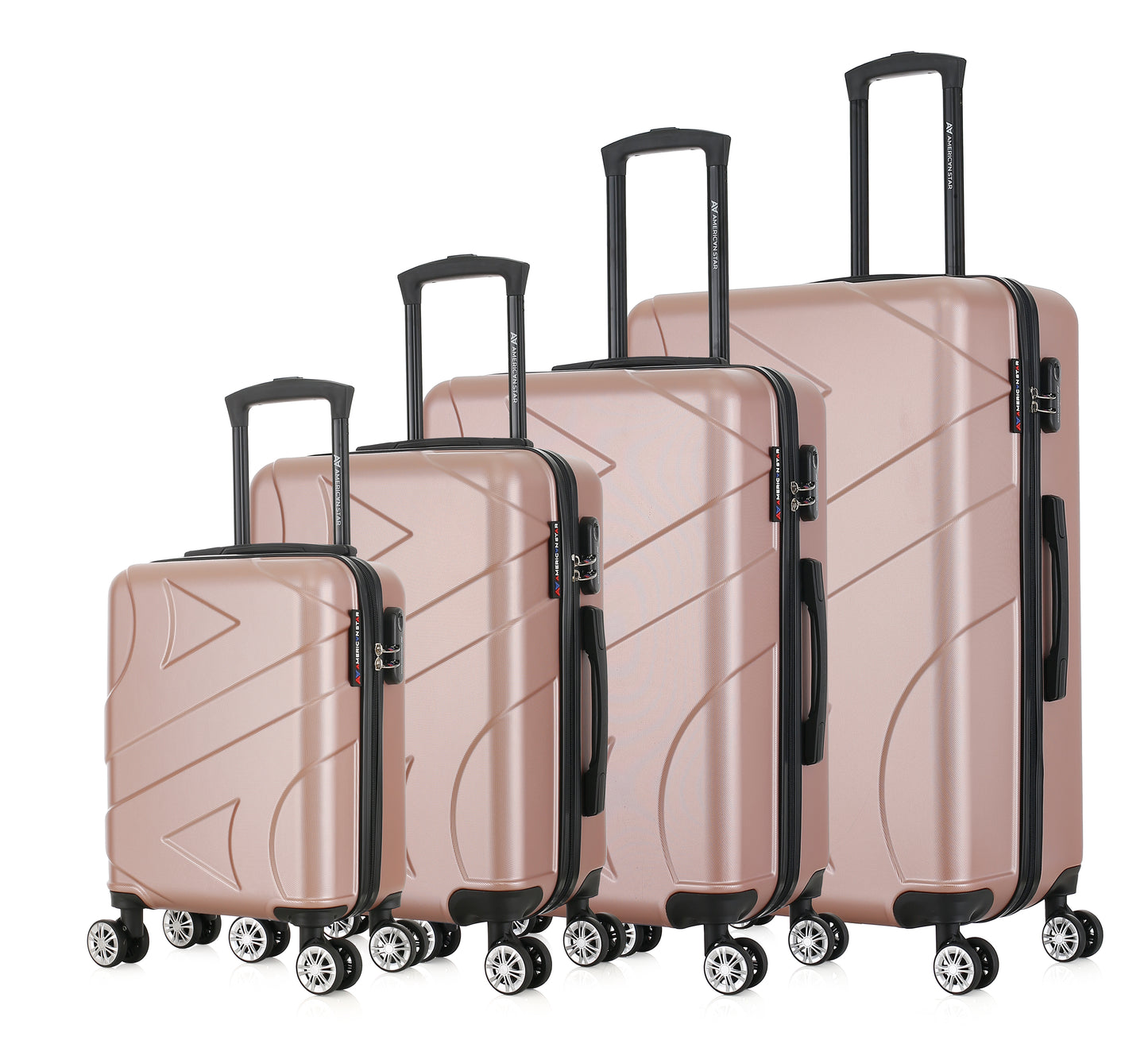 Set de 4 valises or rose de notre collection American Star, Boston, de côté