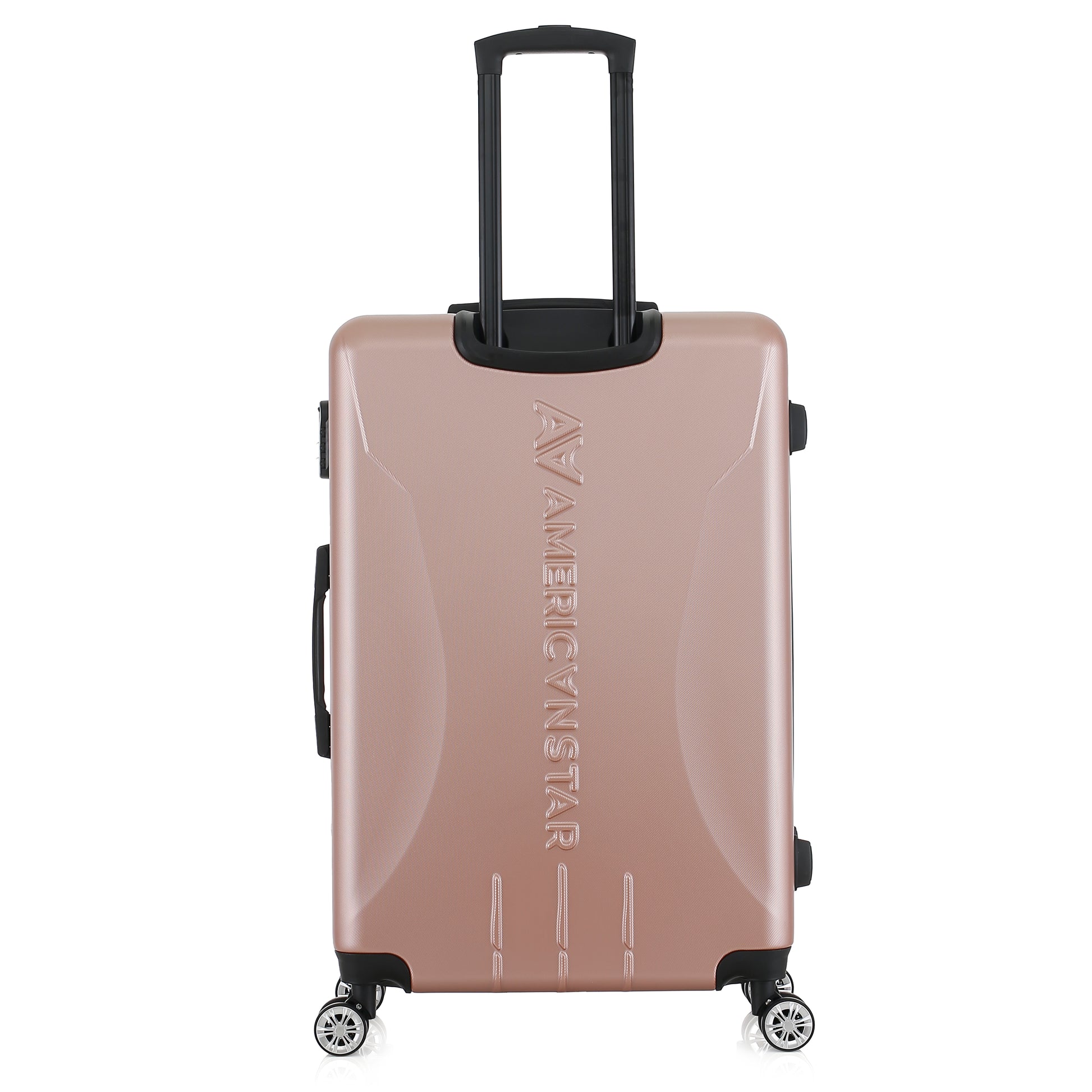 Grande valise rose de dos
