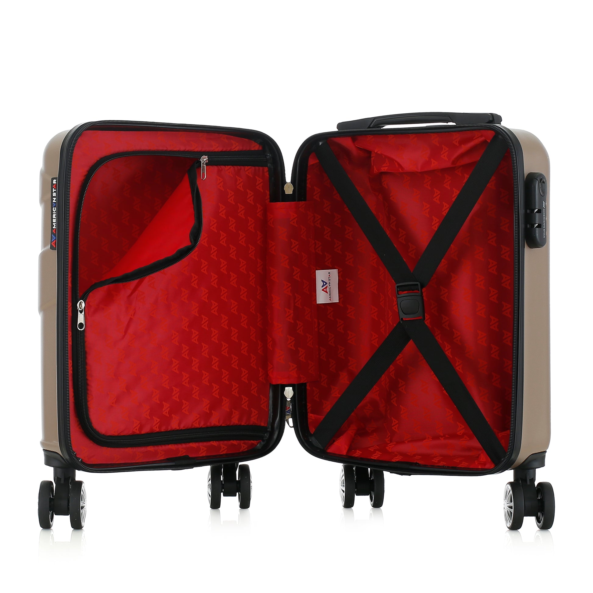 Valise beige de notre collection American Star Boston, taille XS ouverte