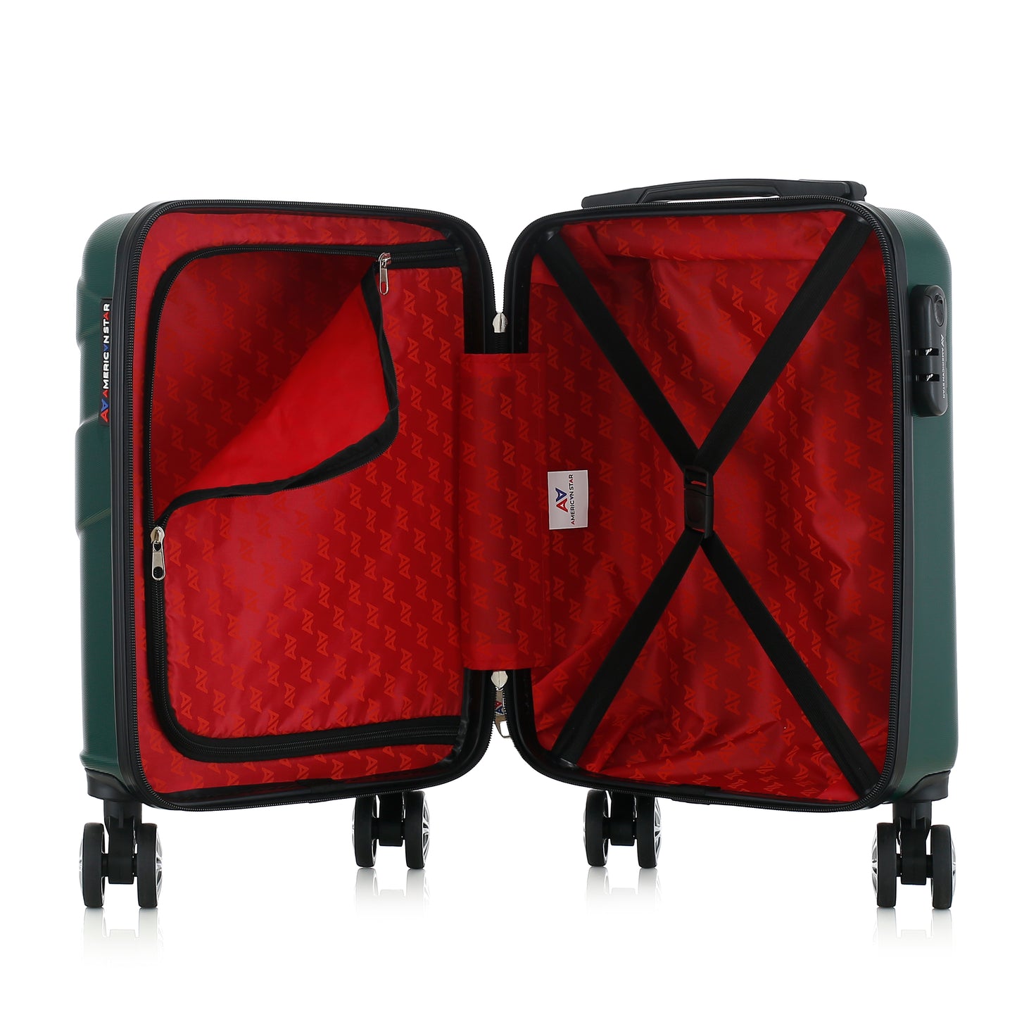 Valise verte de notre collection American Star Boston, taille XS ouverte