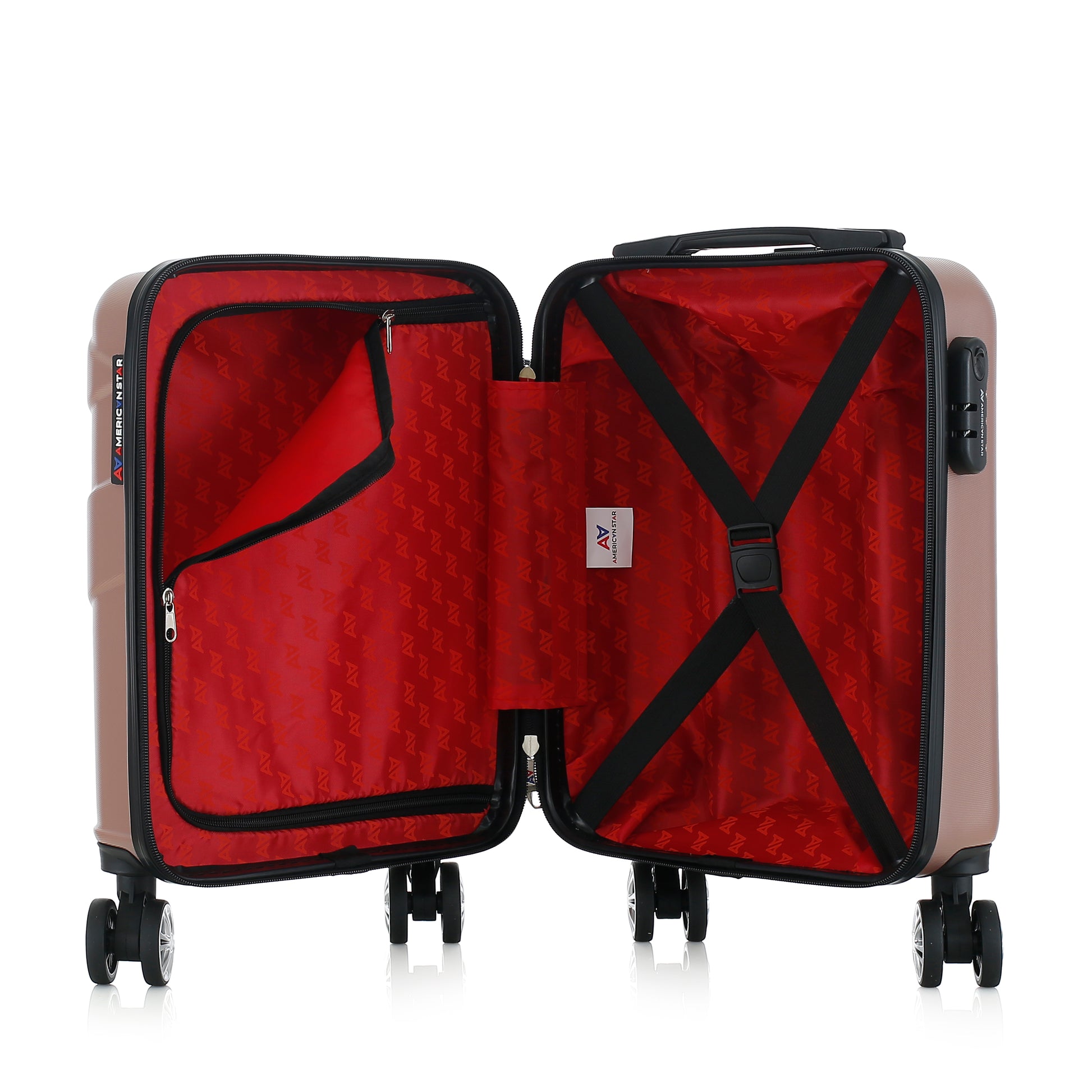Valise or rose de notre collection American Star Boston, taille XS ouverte