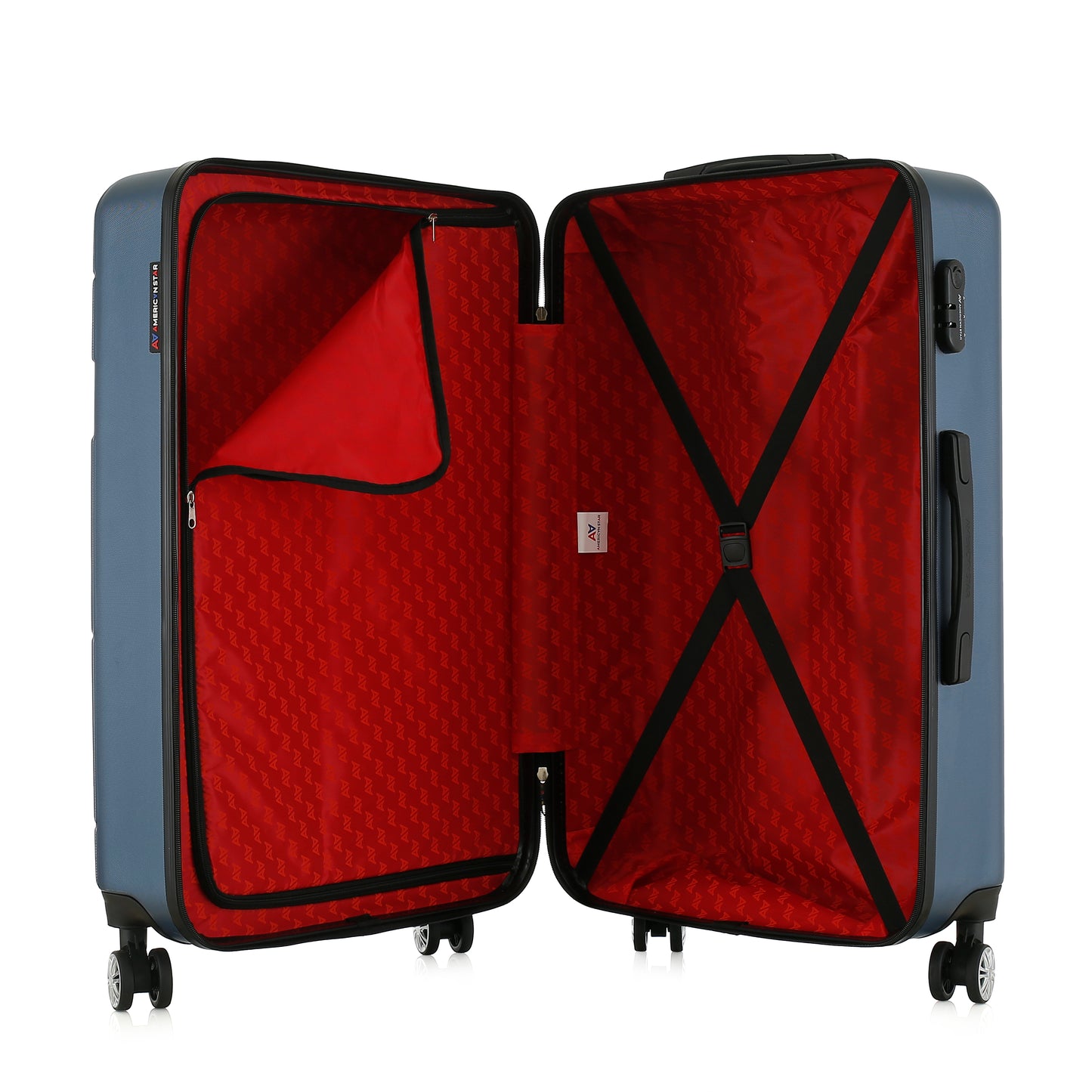 Valise bleue de notre collection American Star Chicago, taille L ouverte