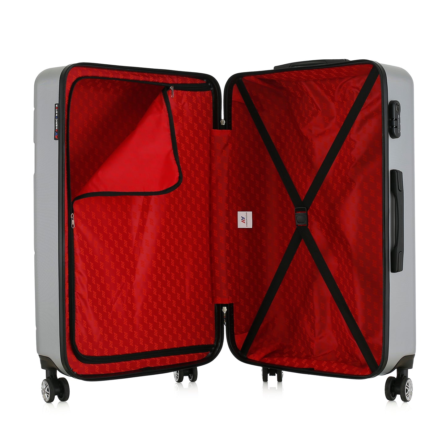 Valise argent de notre collection American Star Chicago, taille L ouverte