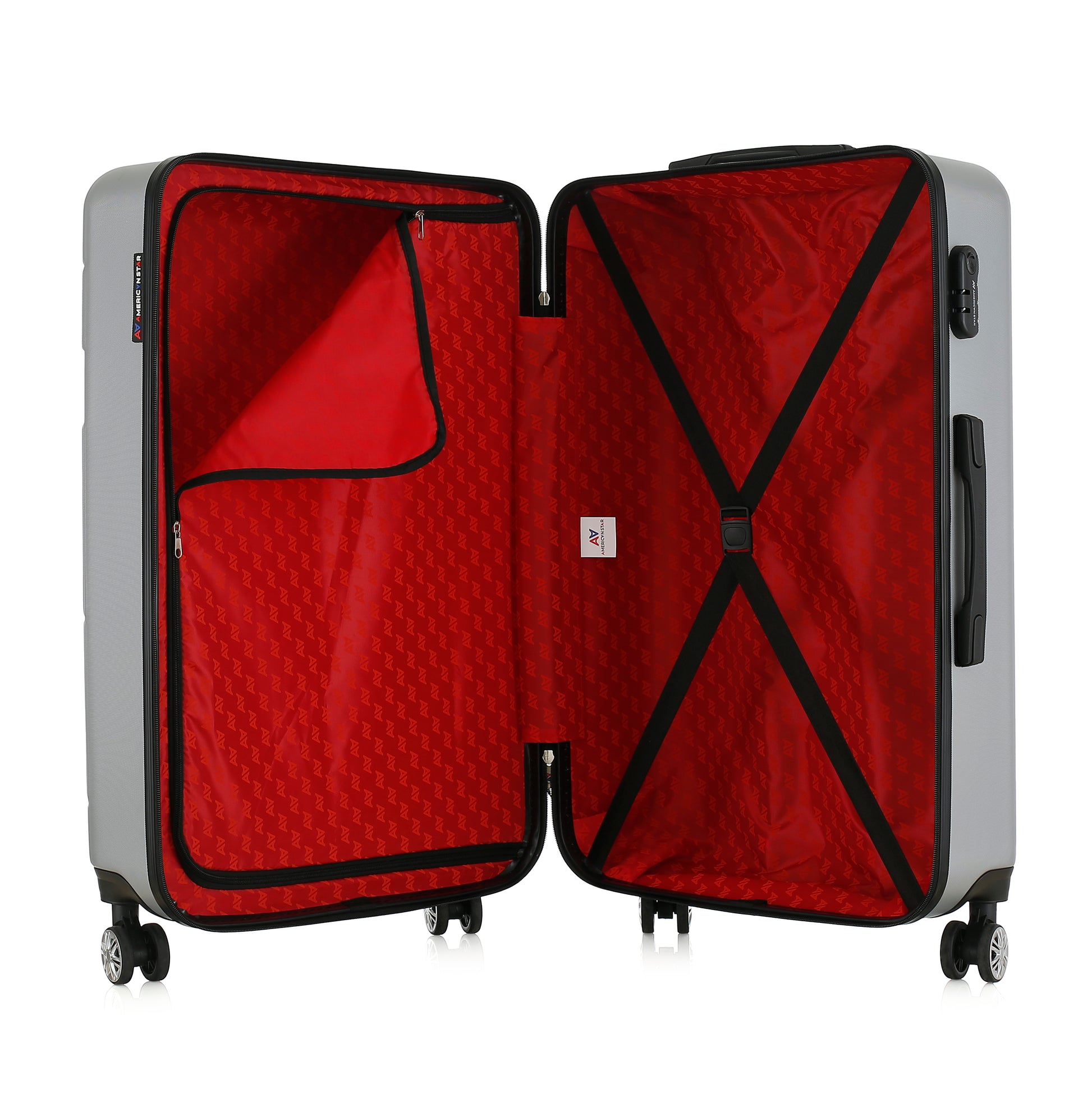 Valise argent de notre collection American Star Chicago, taille L ouverte