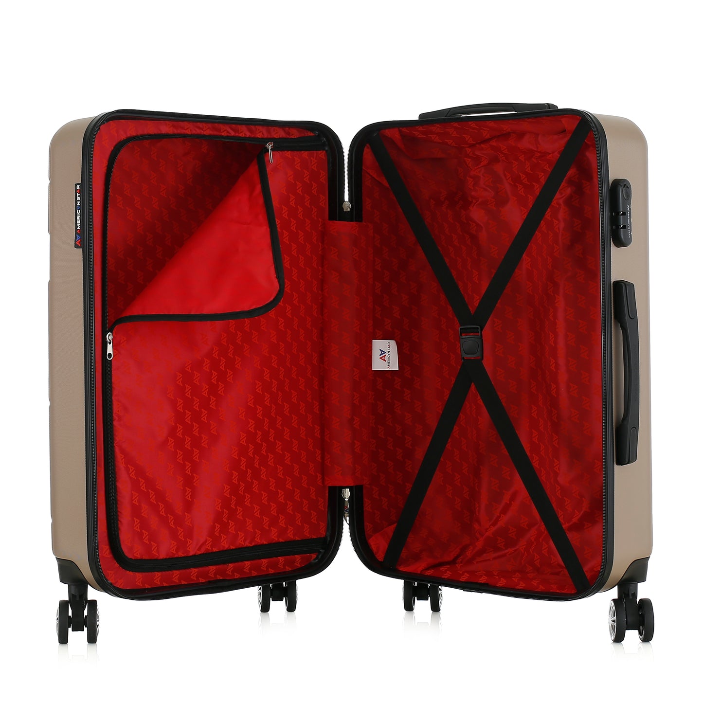 Valise beige de notre collection American Star Chicago, taille M ouverte