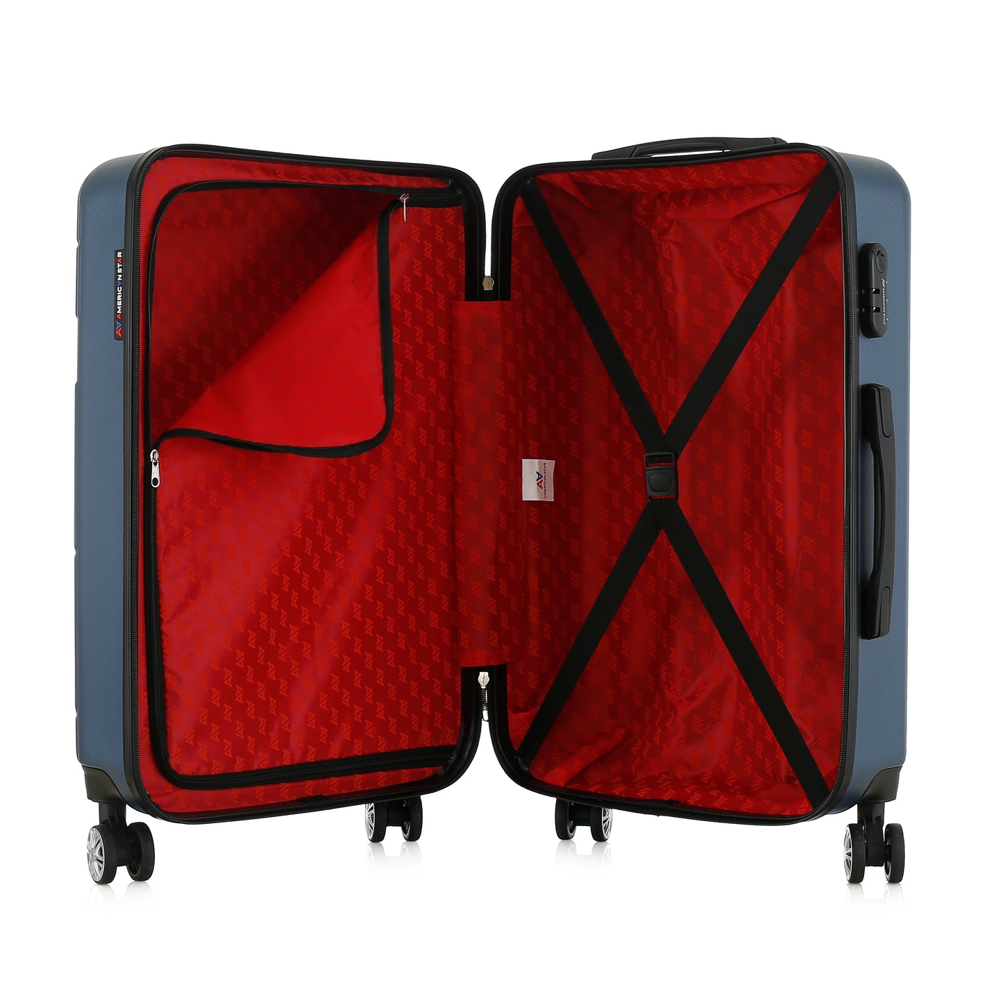 Valise bleue de notre collection American Star Chicago, taille M ouverte