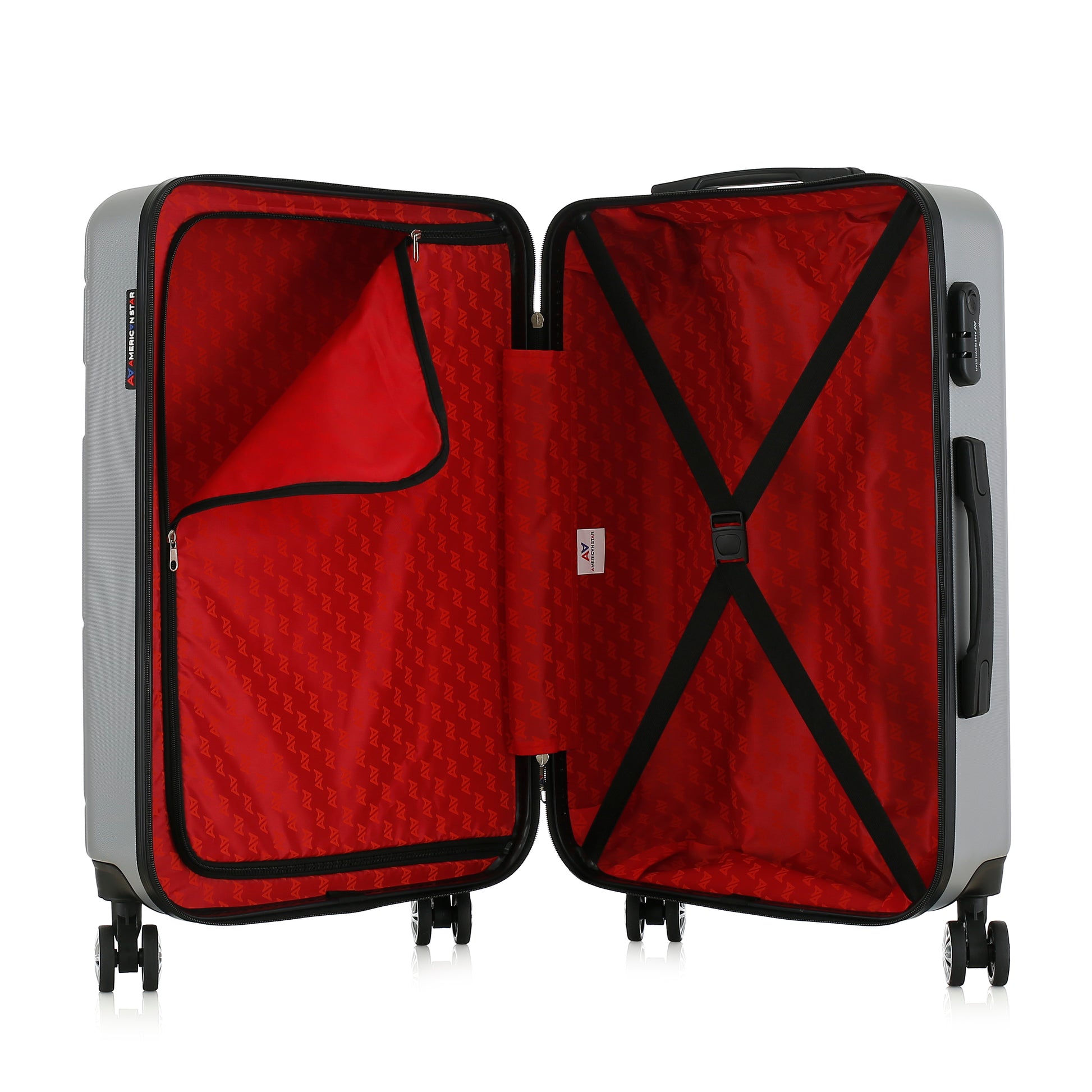 Valise argent de notre collection American Star Chicago, taille M ouverte