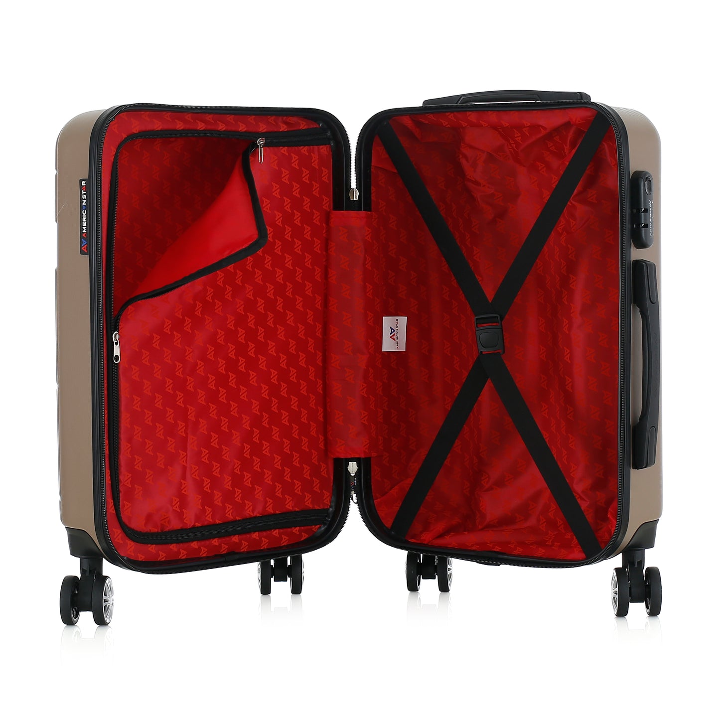 Valise beige de notre collection American Star Chicago, taille S ouverte