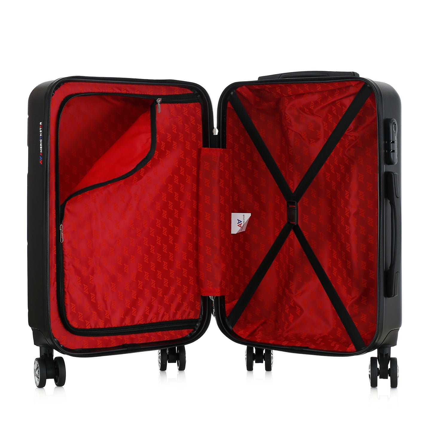 Valise noire de notre collection American Star Chicago, taille S ouverte