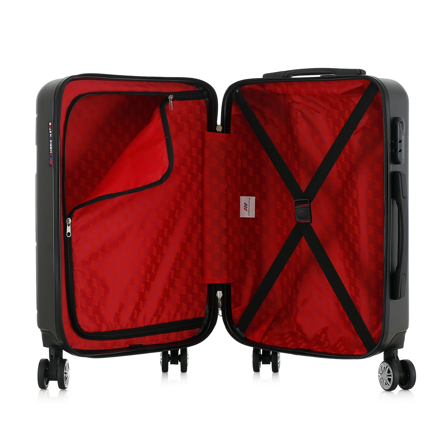 Valise grise de notre collection American Star Chicago, taille S ouverte