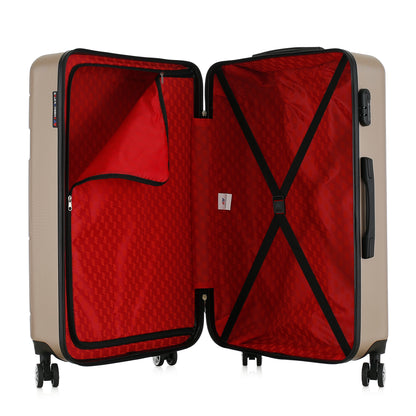 Grande valise beige ouverte
