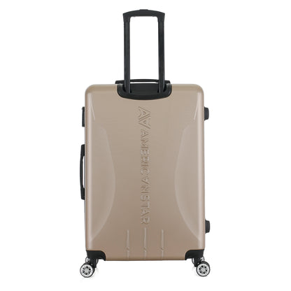 Grande valise beige de dos
