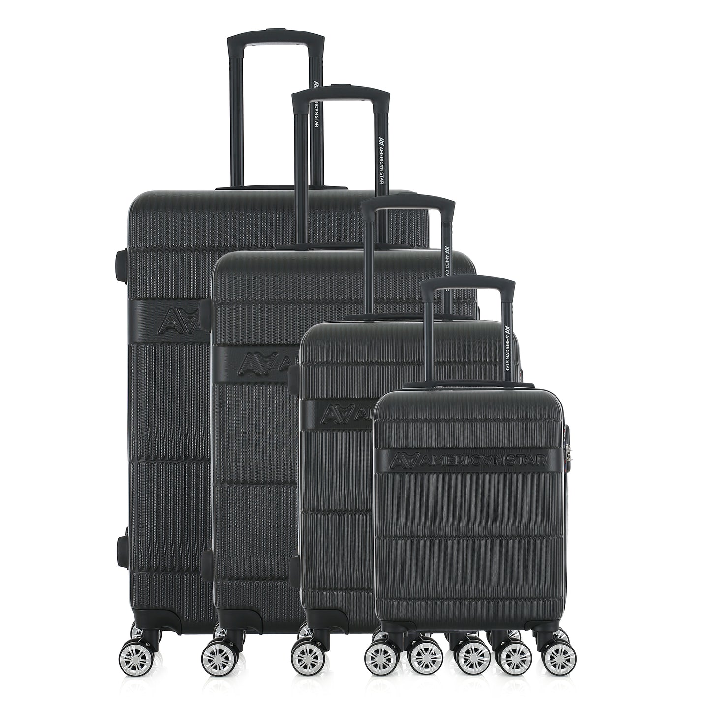 Set de 4 valises noires de notre collection American Star, Chicago, de face