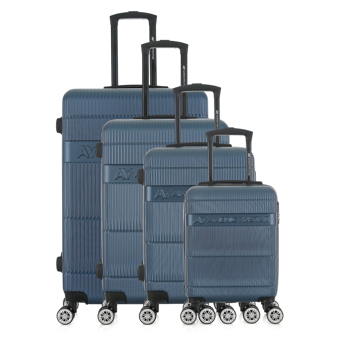 Set de 4 valises bleues de notre collection American Star, Chicago, de face