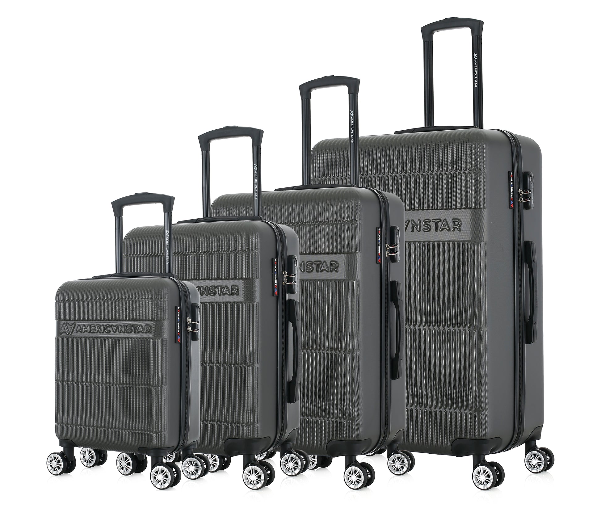 Set de 4 valises grises de notre collection American Star, Chicago, de côté