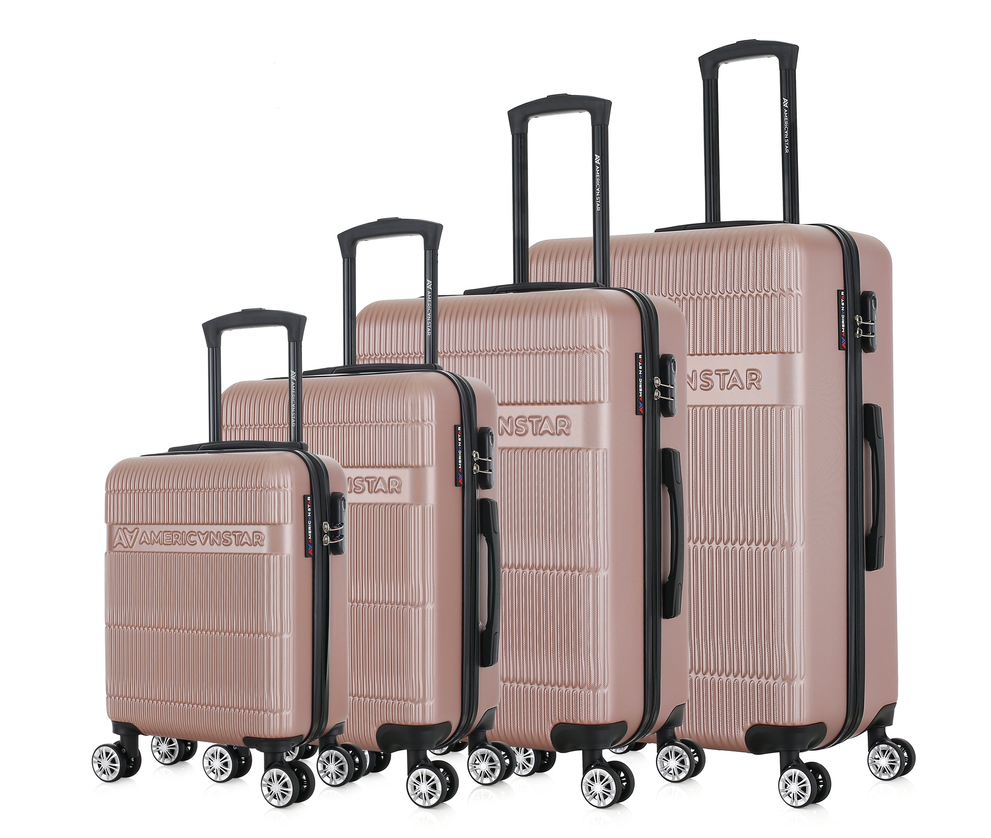 Set de 4 valises or rose de notre collection American Star, Chicago, de côté