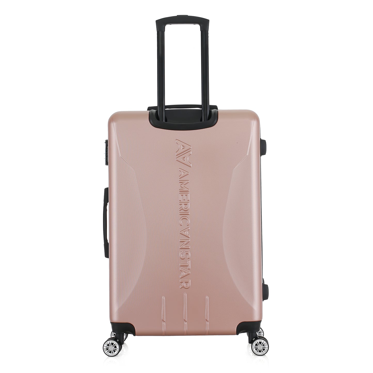 Grande valise rose de dos
