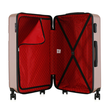 Grande valise rose ouverte
