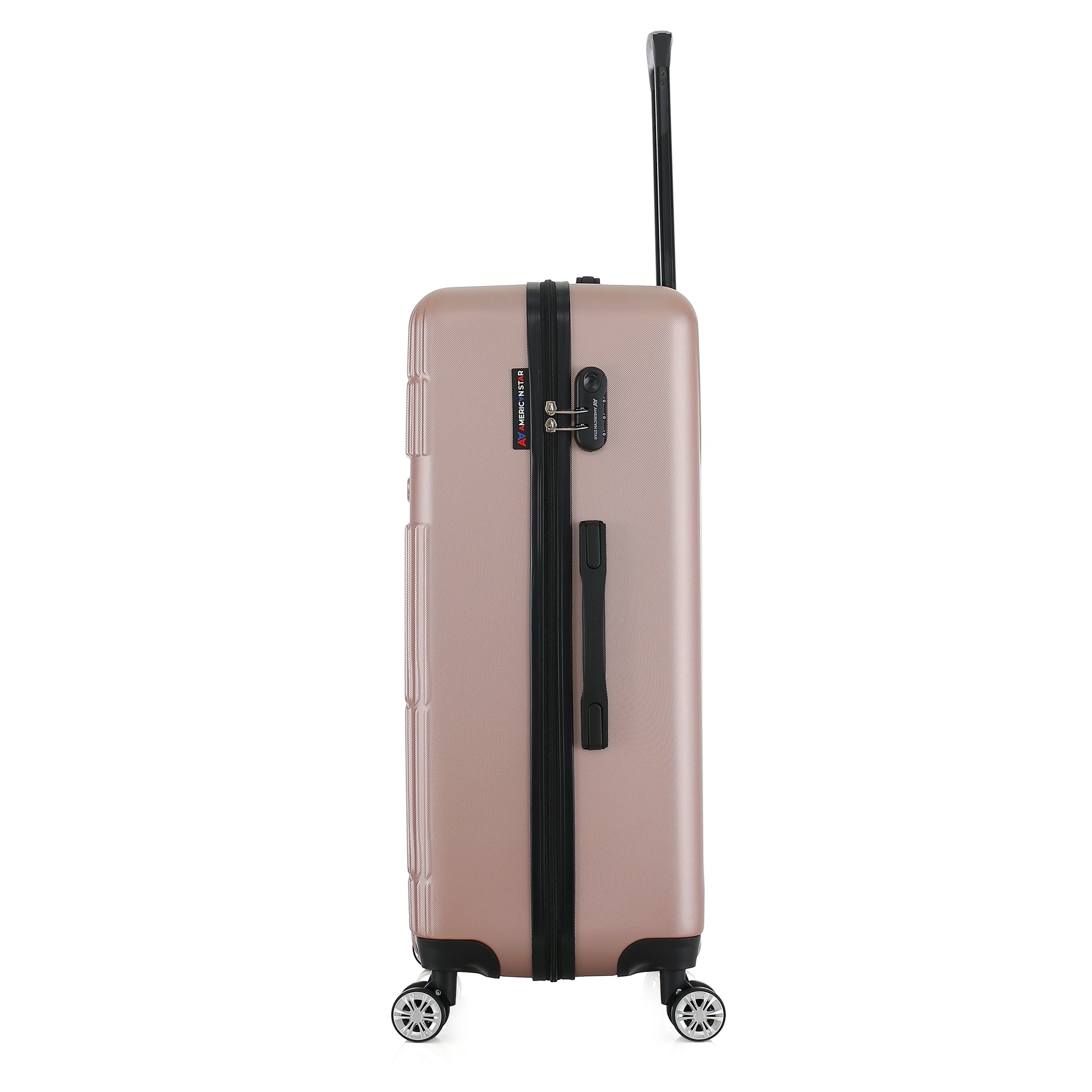 Grande valise rose de côté
