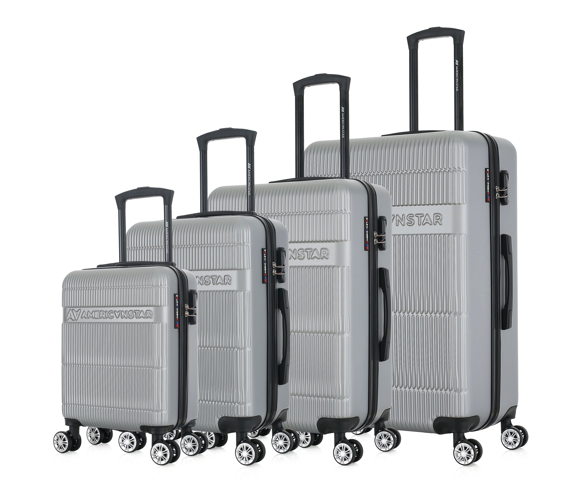 Set de 4 valises argentées de notre collection American Star, Chicago, de côté