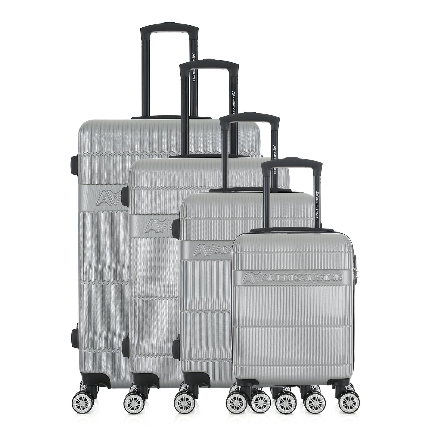 Set de 4 valises argentées de notre collection American Star, Chicago, de face