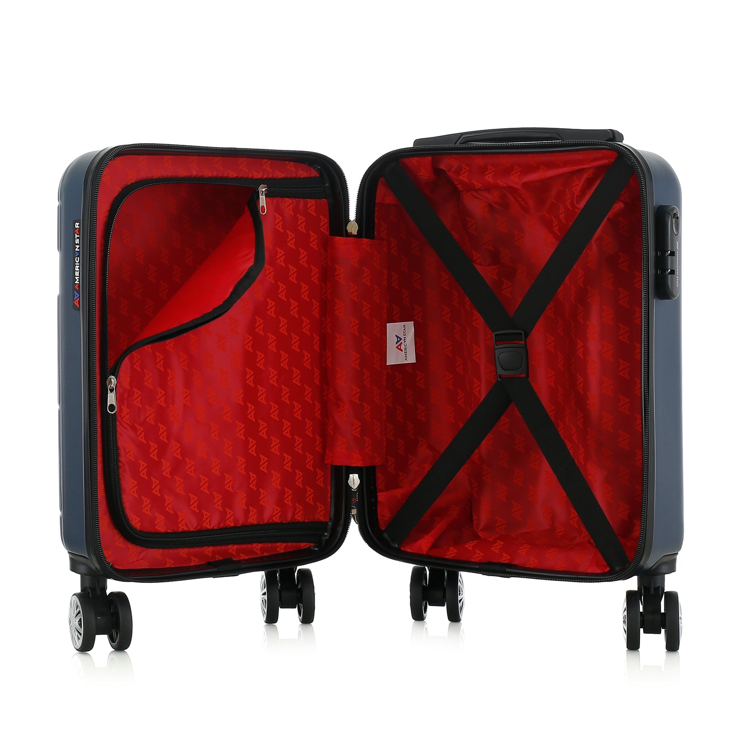 Valise bleue de notre collection American Star Chicago, taille XS ouverte