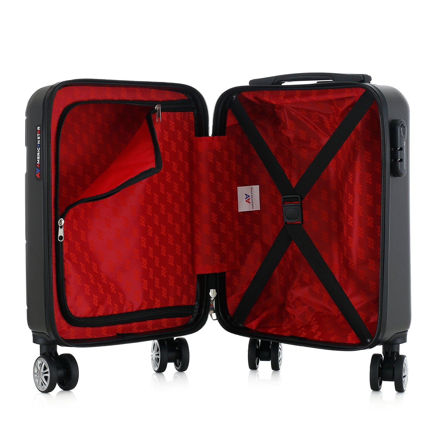 Valise grise de notre collection American Star Chicago, taille XS ouverte