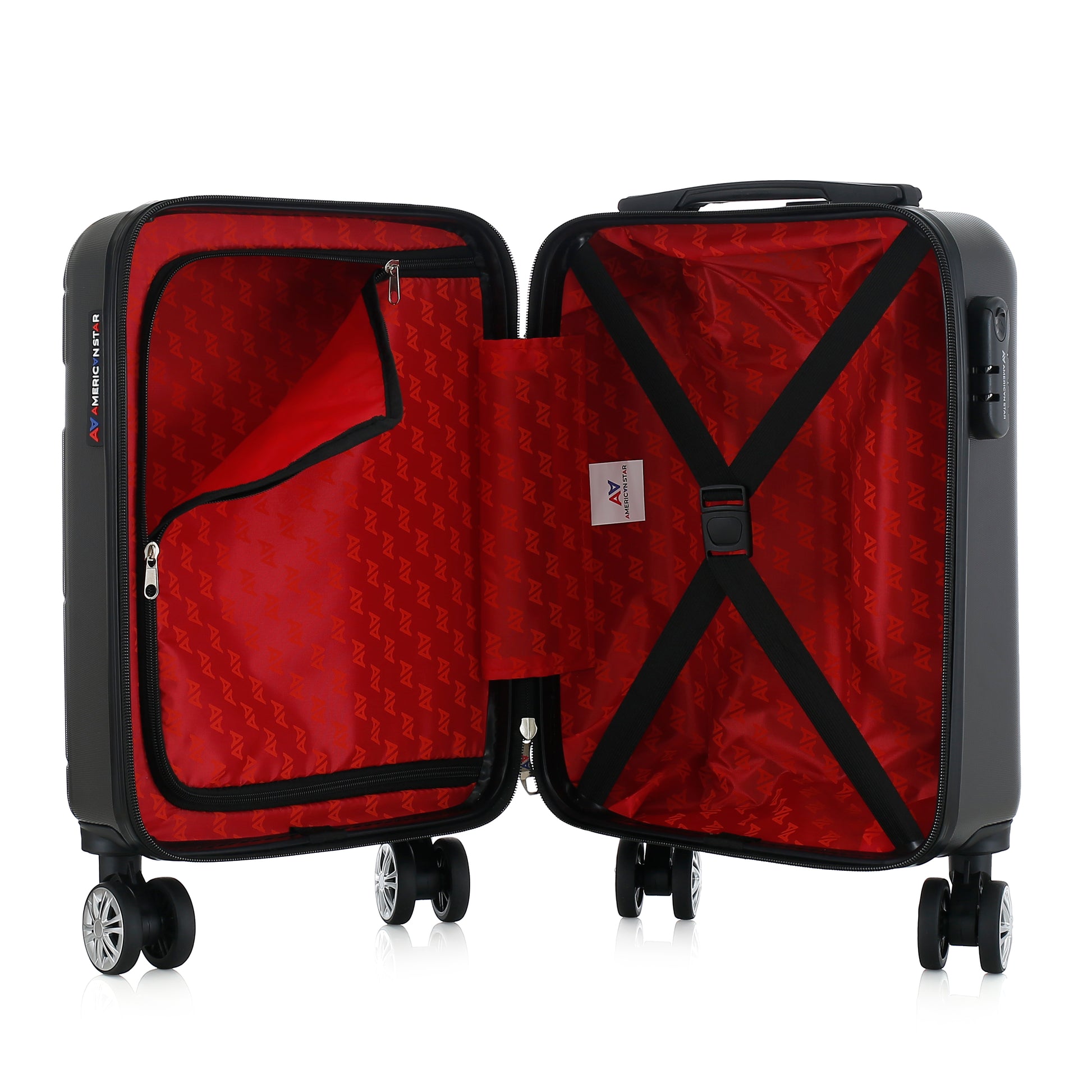 Valise grise de notre collection American Star Chicago, taille XS ouverte