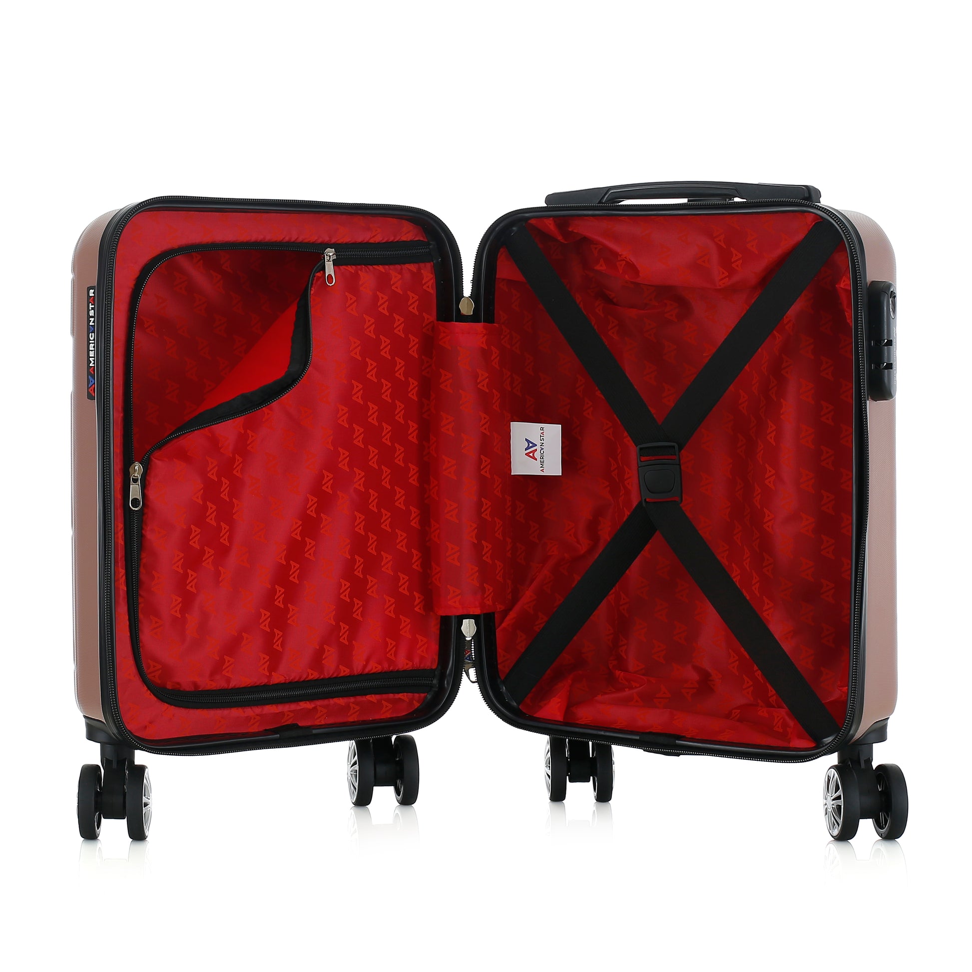 Valise or rose de notre collection American Star Chicago, taille XS ouverte