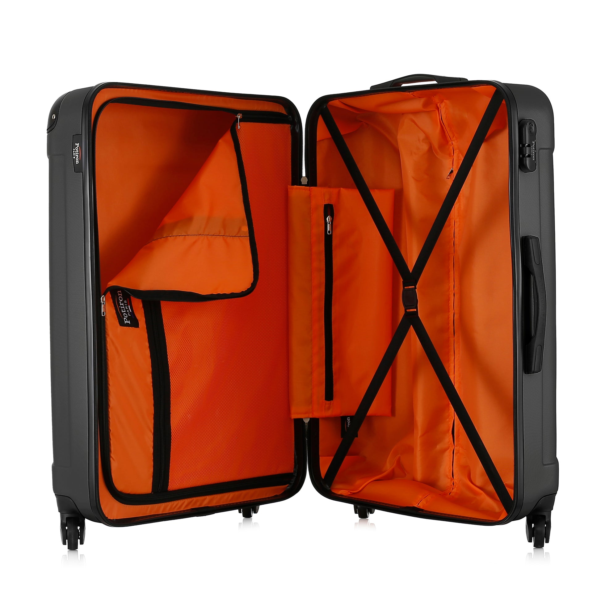 Valise grise de notre collection Potiron Paris, Concorde, taille L, ouverte