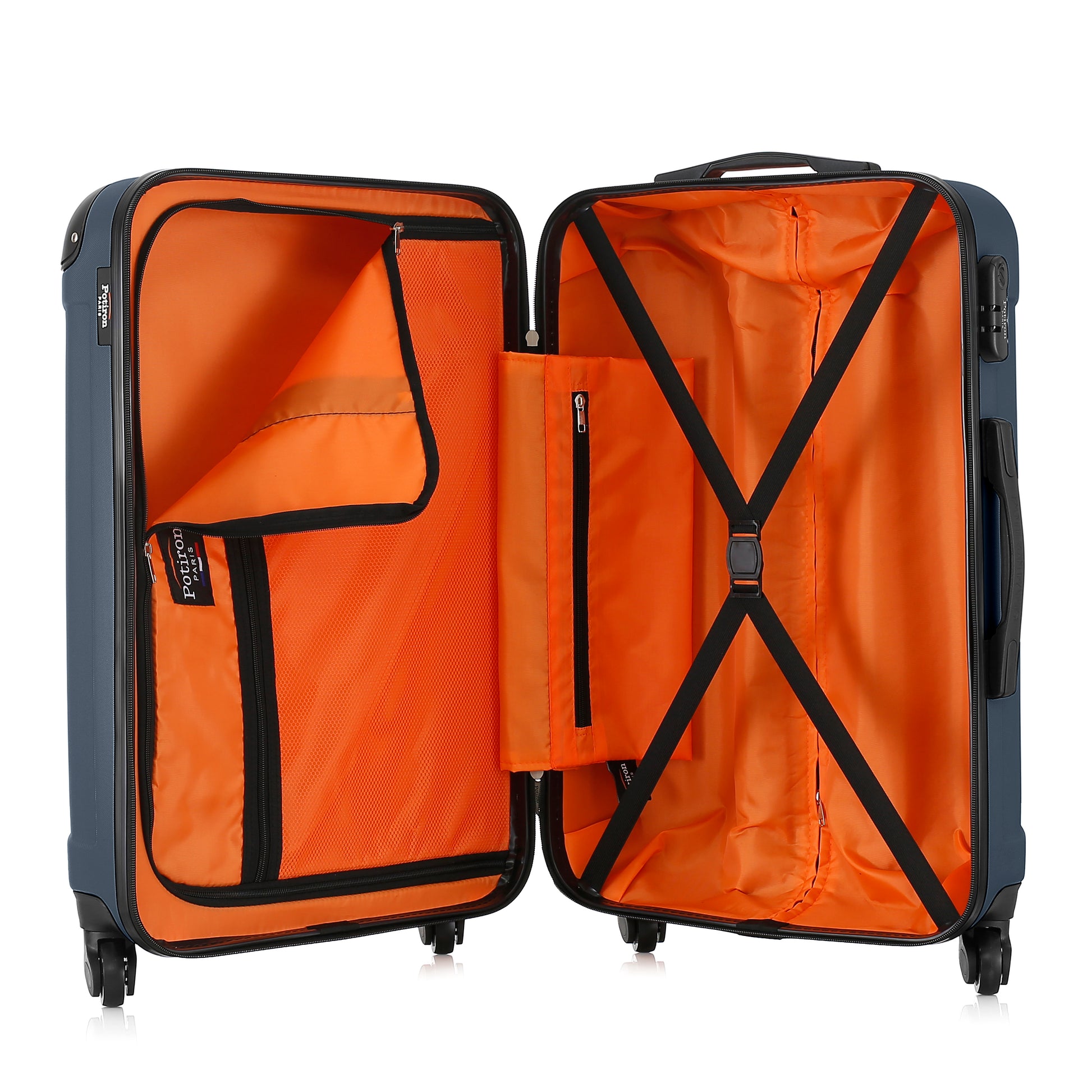 Valise bleue de notre collection Potiron Paris, Concorde, taille M, ouverte