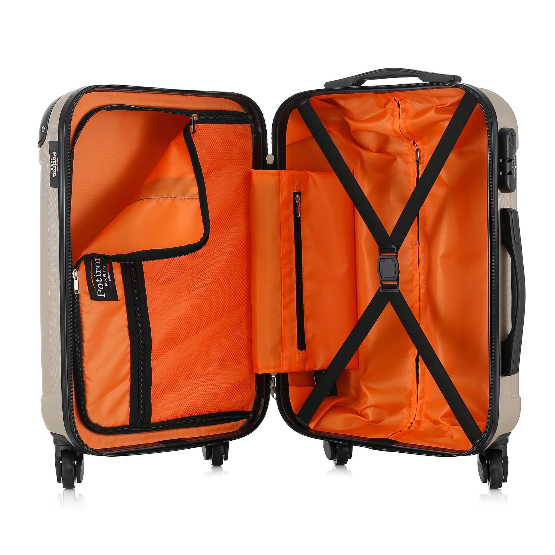 Valise beige de notre collection Potiron Paris, Concorde, taille S, ouverte