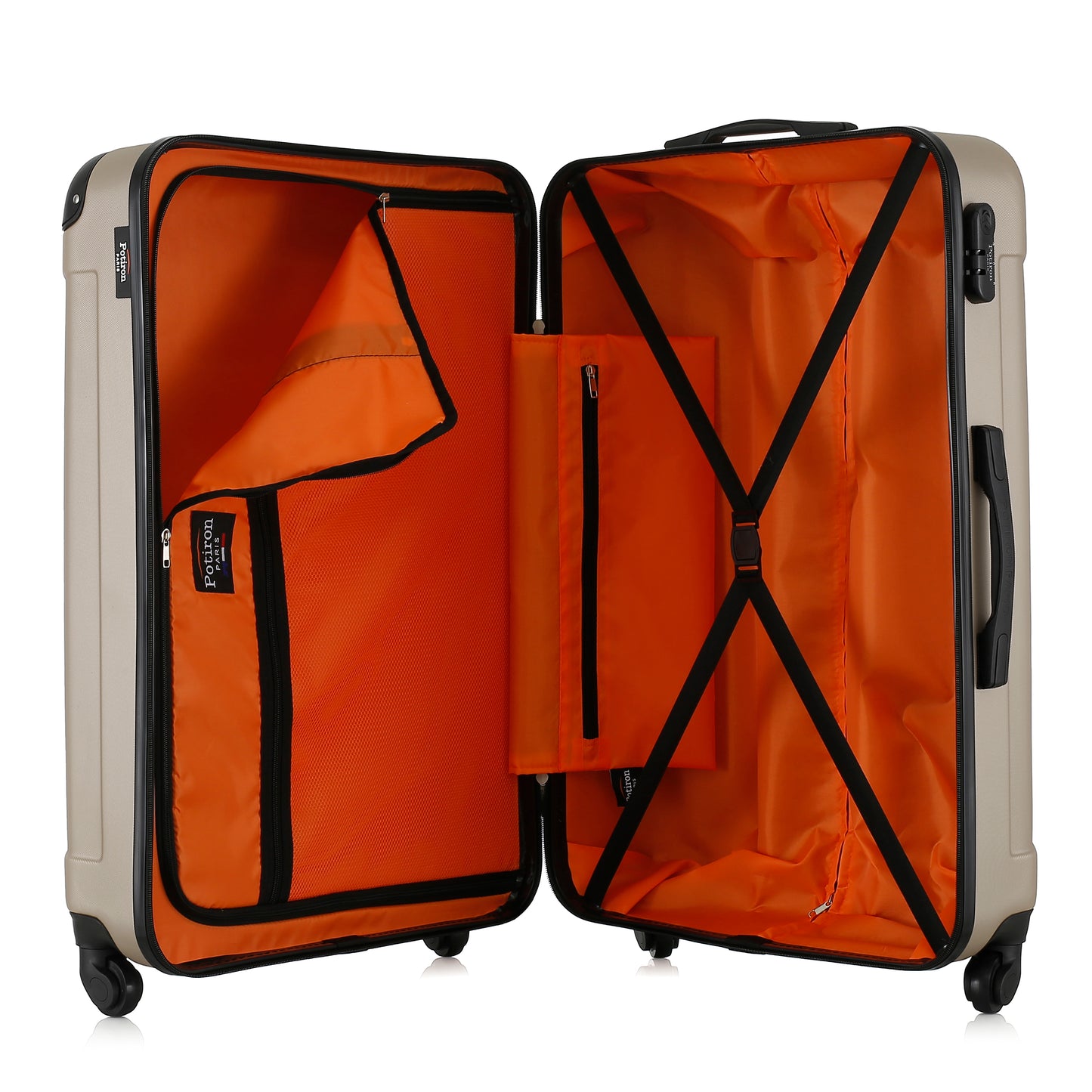 Grande valise beige ouverte
